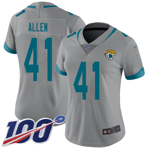 Nike Jacksonville Jaguars #41 Josh Allen Silver Women Stitched NFL Limited Inverted Legend 100th Season Jersey
